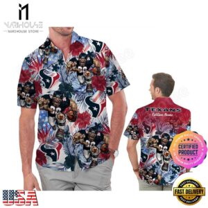 NFL Houston Texans America Flag Tropical Floral Custom Hawaiian Shirt