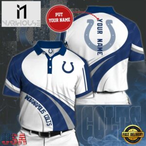 NFL Indianapolis Colts Custom Name White Blue Polo Shirt