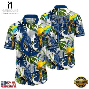 NFL Indianapolis Colts Parrots Tropical Flower Hawaiian Shirt