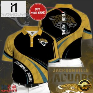 NFL Jacksonville Jaguars Custom Name Black Gold Polo Shirt