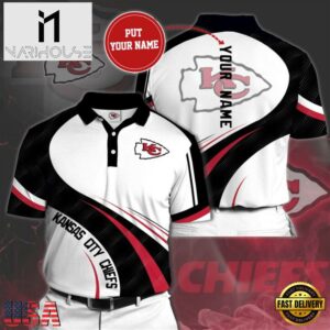 NFL Kansas City Chiefs Custom Name White Black Polo Shirt