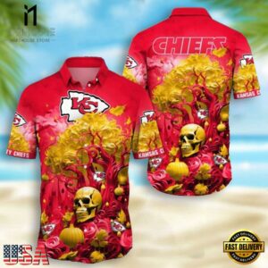 NFL Kansas City Chiefs Skull Pumpkin Halloween Hawaiian Shirt