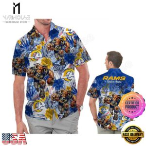 NFL Los Angeles Rams America Flag Tropical Floral Custom Hawaiian Shirt