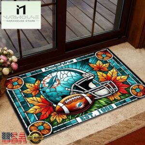 NFL Miami Dolphins Football Stained Glass Style Doormats