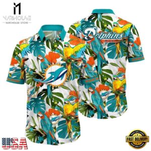 NFL Miami Dolphins Parrots Tropical Flower Hawaiian Shirt