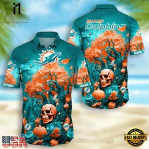 NFL Miami Dolphins Skull Pumpkin Halloween Hawaiian Shirt