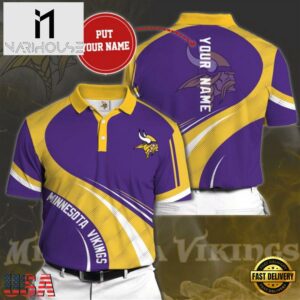 NFL Minnesota Vikings Custom Name Yellow Purple Pattern Polo Shirt