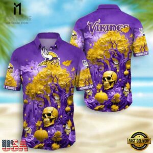 NFL Minnesota Vikings Skull Pumpkin Halloween Hawaiian Shirt