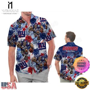 NFL New York Giants America Flag Tropical Floral Custom Hawaiian Shirt