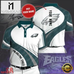 NFL Philadelphia Eagles Custom Name White Green Polo Shirt