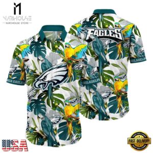 NFL Philadelphia Eagles Parrots Tropical Flower Hawaiian Shirt