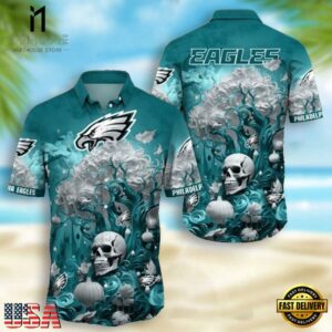NFL Philadelphia Eagles Skull Pumpkin Halloween Hawaiian Shirt