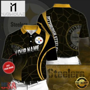 NFL Pittsburgh Steelers Custom Name Black Golden Curve Polo Shirt V2