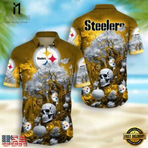 NFL Pittsburgh Steelers Skull Pumpkin Halloween Hawaiian Shirt