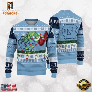 North Carolina Tar Heels Merry Christmas Grinch Hand NCAA Ugly Christmas Sweater