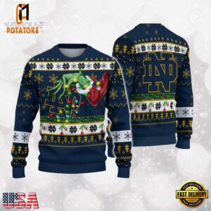 Notre Dame Fighting Irish Merry Christmas Grinch Hand NCAA Ugly Christmas Sweater