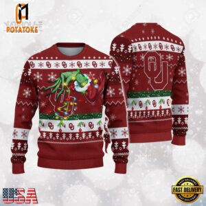 Oklahoma Sooners Merry Christmas Grinch Hand NCAA Ugly Christmas Sweater