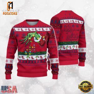 Ole Miss Rebels Merry Christmas Grinch Hand NCAA Ugly Christmas Sweater