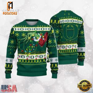 Oregon Ducks Merry Christmas Grinch Hand NCAA Ugly Christmas Sweater
