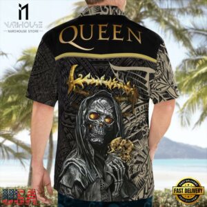 Queen Band Skull Hold Style Short-Sleeve Hawaiian Shirt
