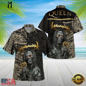 Queen Band Skull Hold Style Short-Sleeve Hawaiian Shirt