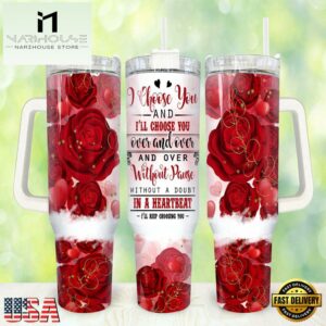 Rose Valentines Stainless Steel Tumbler 40Oz With Handle