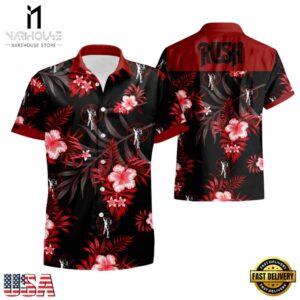 Rush Rock Band Red Hibiscus Hawaiian Shirt