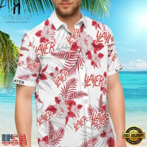 Slayer Music Band Red - White Floral 3D Print Hawaiian Shirt
