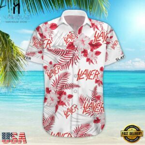 Slayer Music Band Red - White Floral 3D Print Hawaiian Shirt