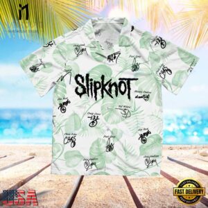 Slipknot Rock Band Autographed Green Palm Summer Hawaiian Shirt