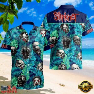 Slipknot Rock Band Halloween Horror Characters Blue Custom Name Summer Hawaiian Shirt