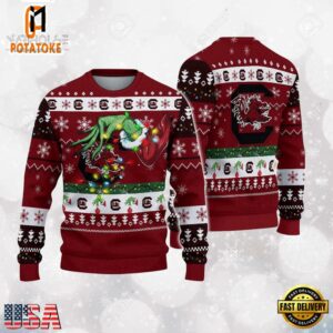 South Carolina Gamecocks Merry Christmas Grinch Hand NCAA Ugly Christmas Sweater