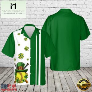 St. Patrick's Day clover with Softball Hawaiian Shirt