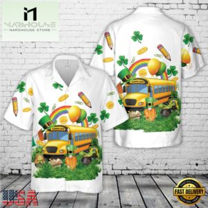 St. Patrick's Day school bus Hawaiian Shirt