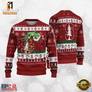 Stanford Cardinal Merry Christmas Grinch Hand NCAA Ugly Christmas Sweater