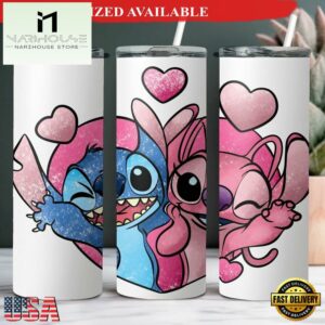Stitch and Angel Tumbler - Cute Couple Valentine's Day Tumbler