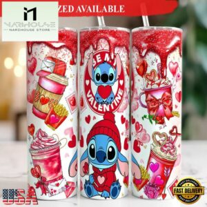 Stitch Valentine Coffee 20oz Tumbler With Lip And Straw