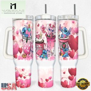 Stitch Valentine Roses Stainless Steel Tumbler 40Oz With Handle