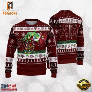 Texas A_M Aggies Merry Christmas Grinch Hand NCAA Ugly Christmas Sweater