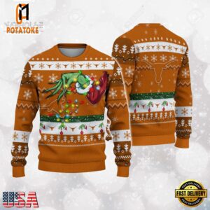 Texas Longhorns Merry Christmas Grinch Hand NCAA Ugly Christmas Sweater