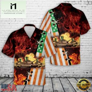 US Army M1 Abrams Tank, St Patrick's Day Hawaiian Shirt