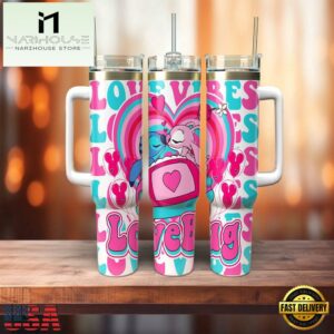 Valentine Stitch Couple Cartoon Stainless Steel Tumbler 40Oz With Handle