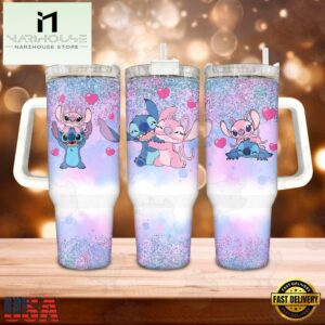 Valentine Stitch Disney Cartoon Pattern Stainless Steel Tumbler 40Oz With Handle