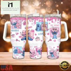 Valentine Stitch Disney Cartoon Stainless Steel Tumbler 40Oz With Handle