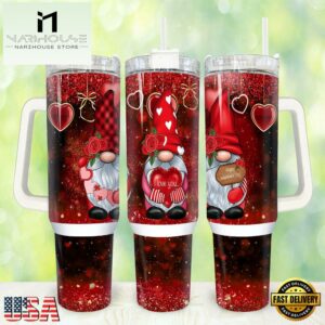 Valentines Gnome Rose Stainless Steel Tumbler 40Oz With Handle