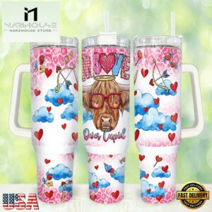 Valentines Highland Cow Stainless Steel Tumbler 40Oz With Handle