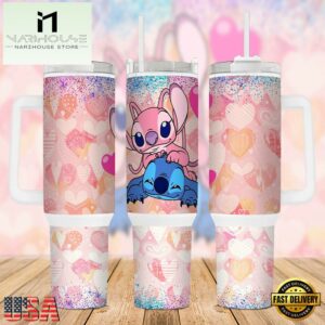 Valentines Stitch Disney Cartoon Cute Stainless Steel Tumbler 40Oz With Handle