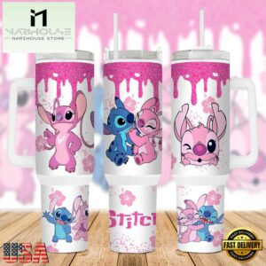 Valentines Stitch Disney Cute Stainless Steel Tumbler 40Oz With Handle