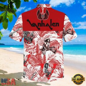 Van Halen Music Band With Guitar Red Color Hawaiian Shirt , Van Hanlen Hawaiian Shirts 6 Van Halen Music Band With Guitar Red Color Hawaiian Shirt