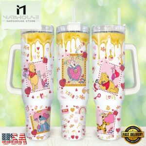 Winnie The Pooh Cartoon Valentine Characters Tumbler 40oz